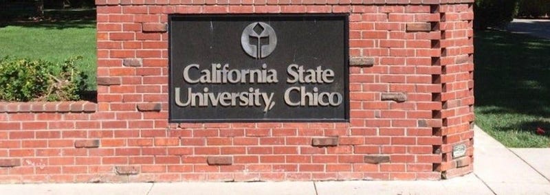 The front sign at California State University, Chico in Chico, California.