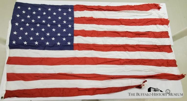 The flag that flew over the county’s emergency operations center in Cheektowaga during the storm