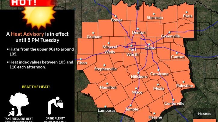 Excessive heat warning in effect for North Texas until 8 PM Tuesday