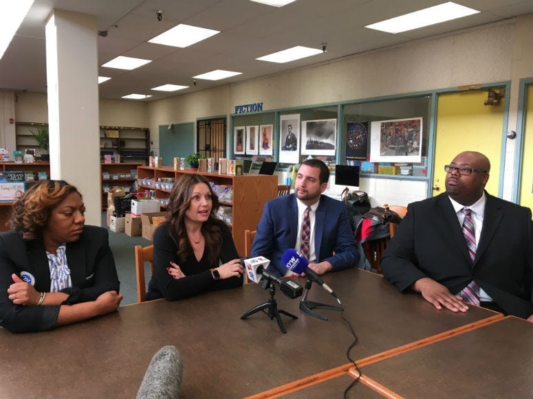 Philadelphia principals (L-R) Shakae Dupre-Campbell of Middle Years Alternative, Stephanie Andrewlevich of Mitchell Elementary, Joshua Levinson of Lankenau Environmental Science Magnet High School and Jason Lytle of Hartranft Elementary.
