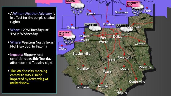 Live Radar: Cloudy, windy, and cold; Winter Weather Advisory north and west of DFW