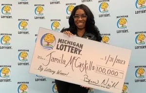 A bad day for one Detroit woman certainly turned around after she decided to take a break to relax and decided to play a Michigan Lottery game on her phone -- and won.