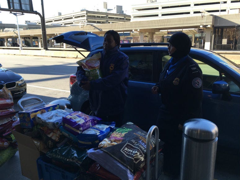 Donated food has been available for TSA workers during the government shutdown. But a Chester Springs nonprofit was at the airport Tuesday, delivering donated food for the workers' pets.