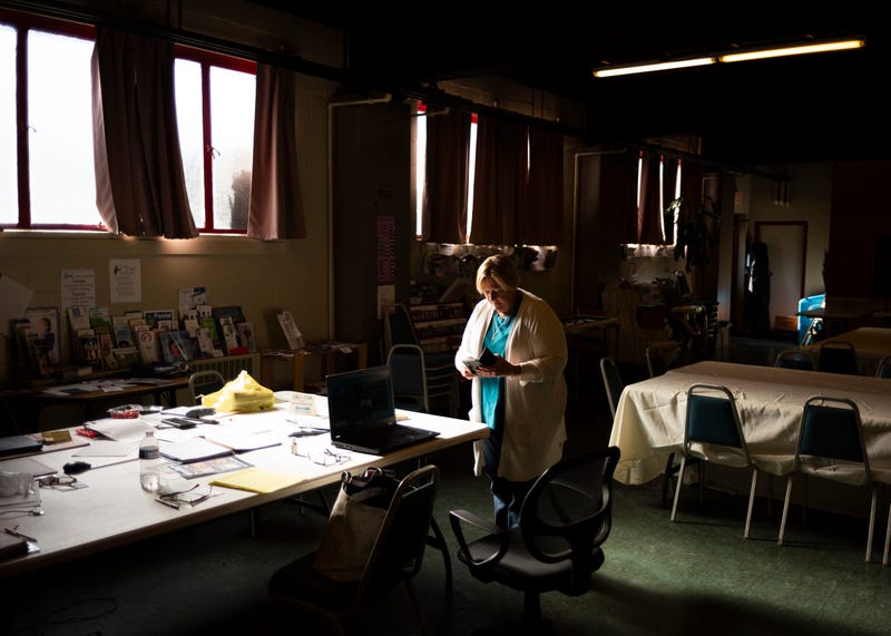 Kim Botteicher works in the basement of a Bolivar church. She provides syringe services as part of her charitable work.