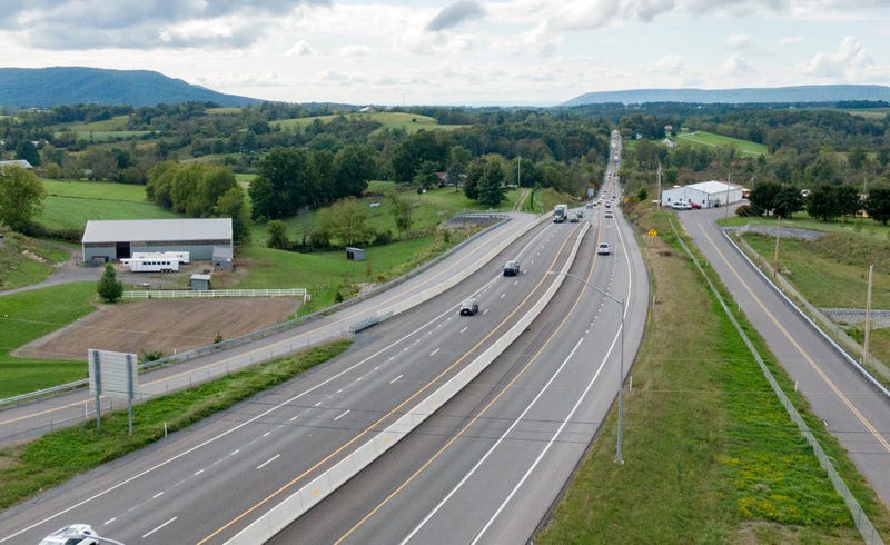 An aerial photo of U.S. Route 322 running toward State College.