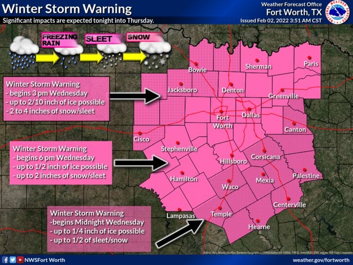 Winter Storm Warning starts at 6pm, ends 6pm Thursday