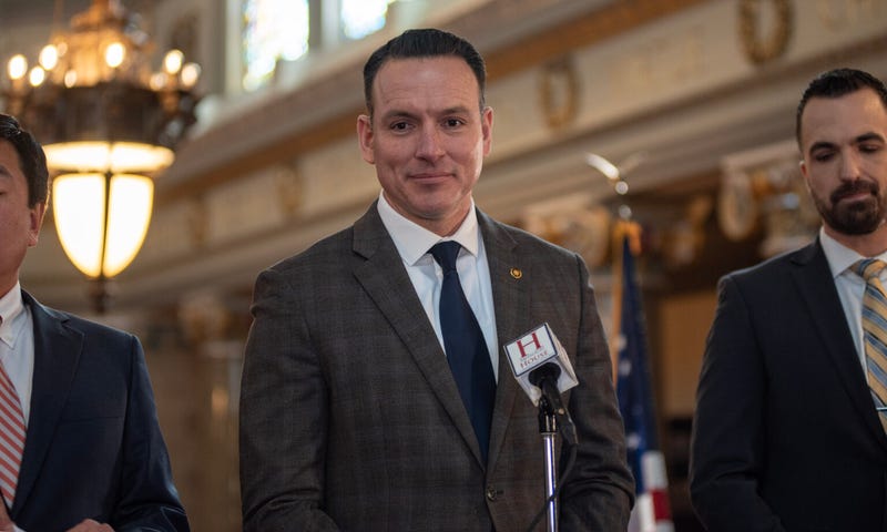State Rep. Brad Christ, a Republican from St. Louis, speaks to reporters in February after the House passed his bill that would give the state authority over St. Louis police