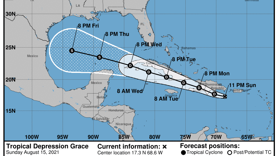 Grace still a depression, days away from Gulf of Mexico
