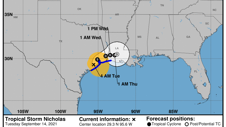 Hurricane Nicholas makes landfall along upper Texas coast, drops to Tropical Storm