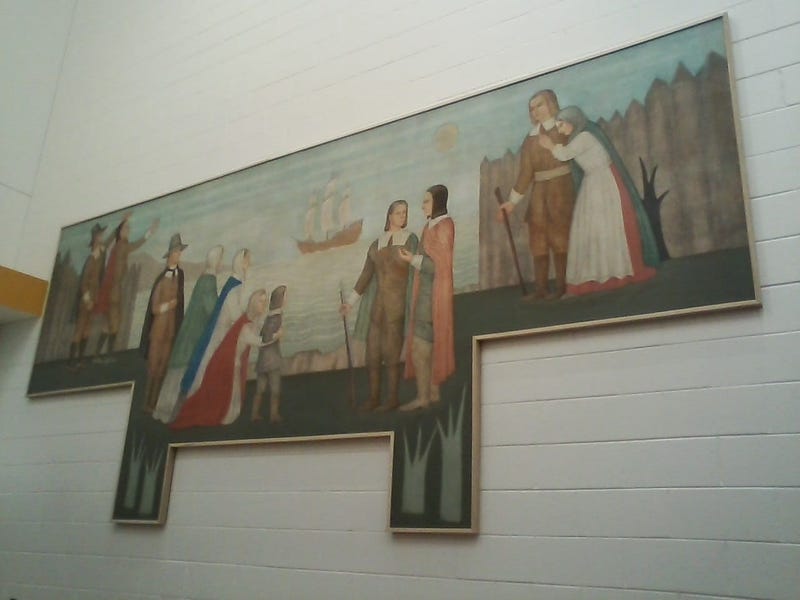 Depression era mural repaired and restored at Freeman Elementary School