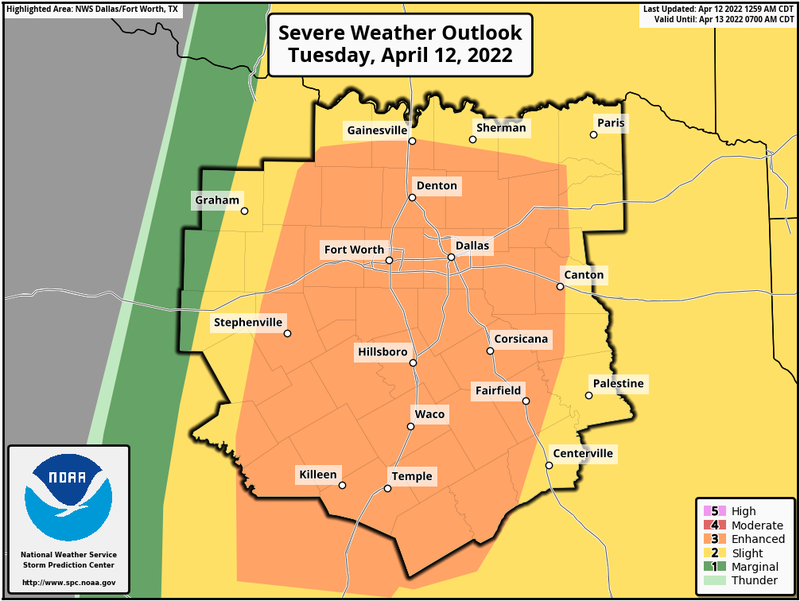 Scattered severe storms (5pm-10pm). Wind, hail, isolated tornadoes.