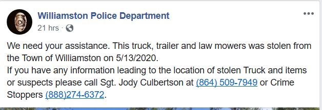 Stolen equipment post