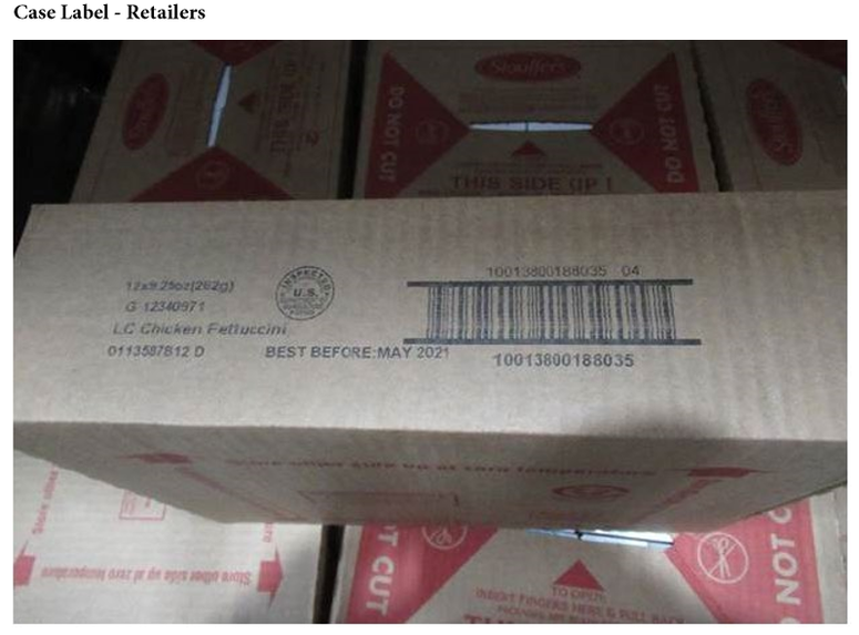 Lean Cusine Recall. The products subject to recall bear establishment number “P27333” printed on the package next to the lot code. The products were distributed in shipping cartons labeled as Chicken Fettuccini Alfredo bearing the mark of inspection