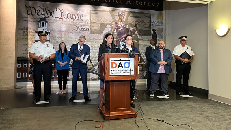District Attorney Larry Krasner's press conference announcing charges against 68-year-old Michael Vahey.