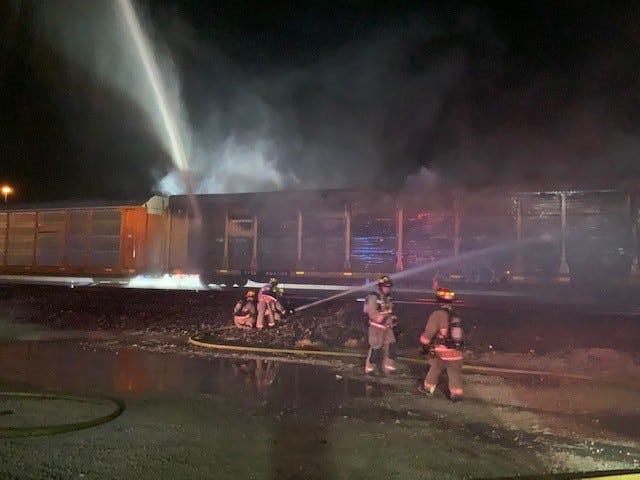 Las Vegas Fire and Rescue put out a train car fire behind Main Street Station on June 7th, 2021