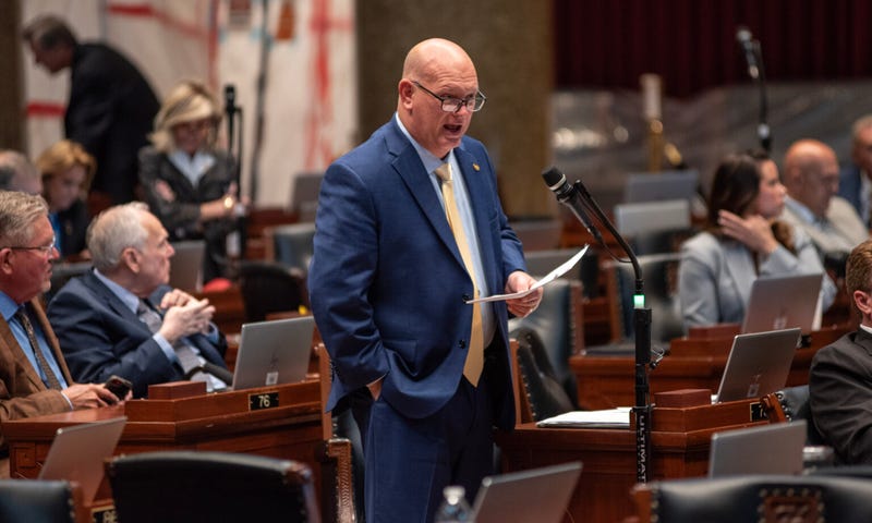 State Rep. Chris Brown, R-Kansas City, speaks Wednesday in favor of the bill he handled that would finance new or improved professional sports stadiums in Kansas City.