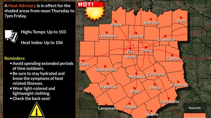 Heat Advisory issued for North Texas today through Saturday