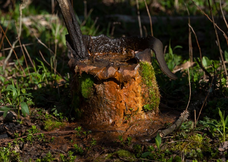 An abandoned well is seen on the property of Cheryl and Joe Thomas in Duke Center, Pennsylvania.
