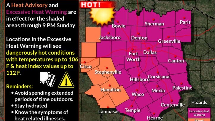 Excessive Heat Warning through Sunday, heat index values as high as 110 in areas