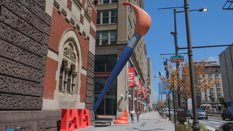 Pennsylvania Academy of Fine Arts in Center City, with paintbrush sculpture created by Claes Oldenburg