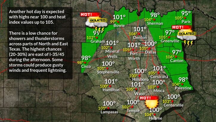 No Heat Advisories today, 48 consecutive days of no measurable rain at DFW