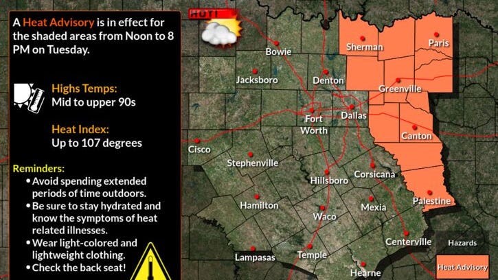 Heat Advisory for parts of North Texas as upper level high dominates our weather