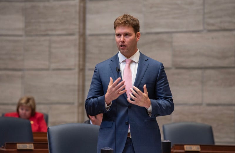 State Sen. Stephen Webber, D-Columbia, speaks on the Senate floor Wednesday afternoon, accusing Senate leadership of “cheating.” 