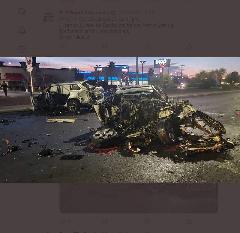 Shot of fatal collision scene at LV Blvd and Warm Springs from 1-22-20