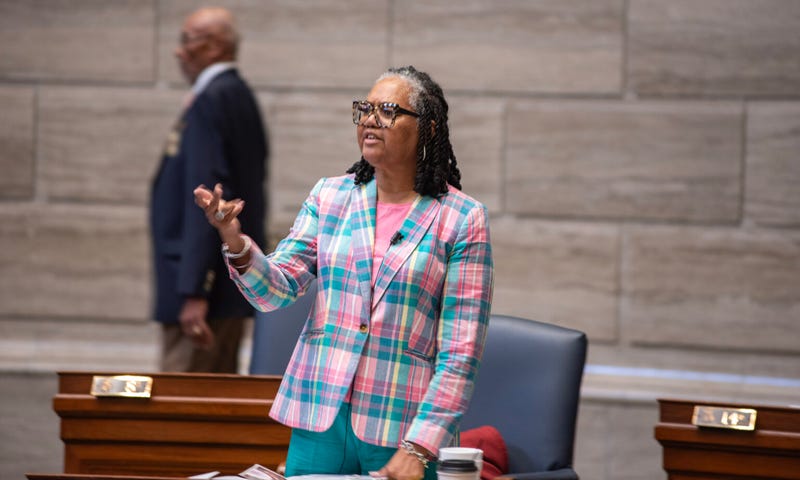 State Sen. Barbara Washington, D-Kansas City, speaks against splitting Kansas City into three congressional districts during Senate debate Friday. Shortly after she spoke, Senate Republicans forced a vote on a gerrymandered map of the state’s congressional districts.