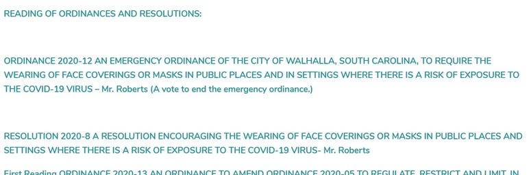 Walhalla City Council Resolution on Ordinance 2020-12
