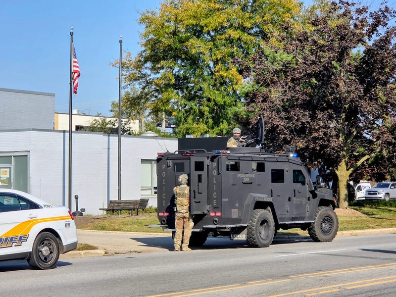 Military vehicle outside Broadview ICE center