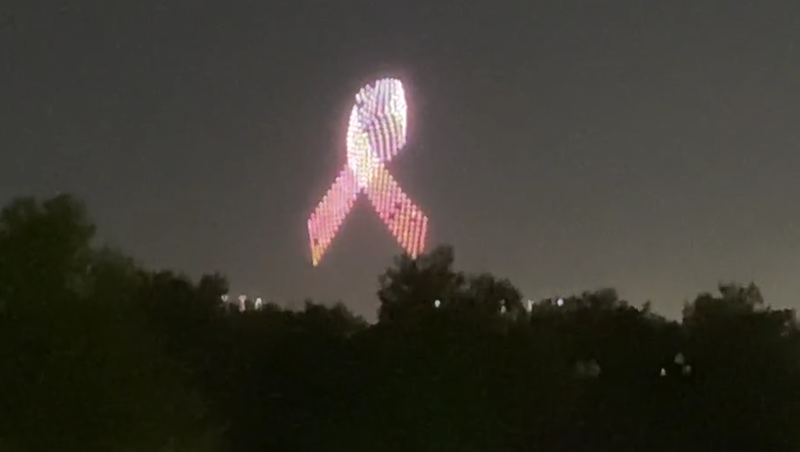 As part of  "Lights for Liberty," 500 drones lit up the sky near the Statue of Liberty to raise awareness of the remaining 132 hostages in Gaza, on May 7, 2024.