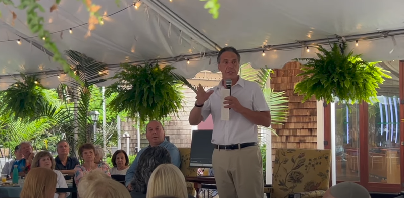 Former Gov. Andrew Cuomo speaks at Hampton Synagogue in Westhampton Beach, N.Y. on July 7, 2024.