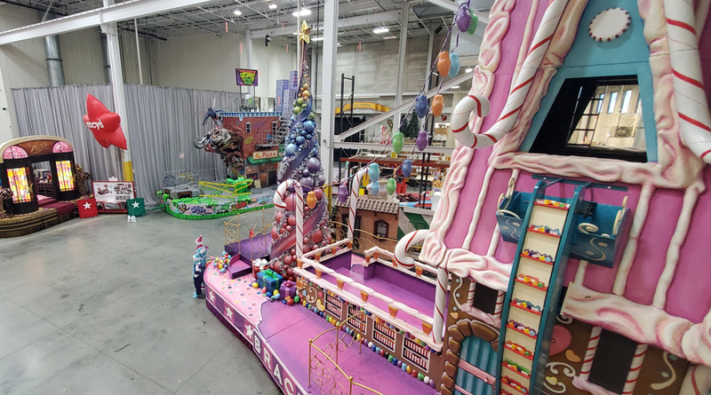 The Palace Of Sweets by Brach’s and other floats at Macy's Parade Studio in Moonachie, New Jersey, on Tuesday