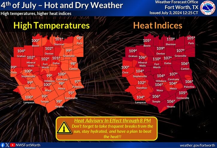 High temperatures for July 4, 2024.