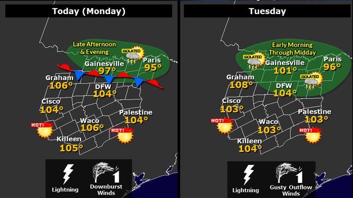 More Excessive Heat Warnings likely through the rest of the week, very slight chance for rain