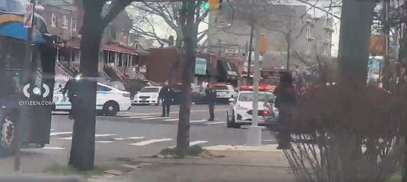 The scene in East Flatbush on March 18, 2024, when NYPD officers fatally shot a man who was chasing another man and a woman and shooting at them.
