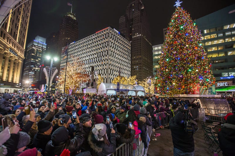 Christmas tree lighting in Downtown Detroit