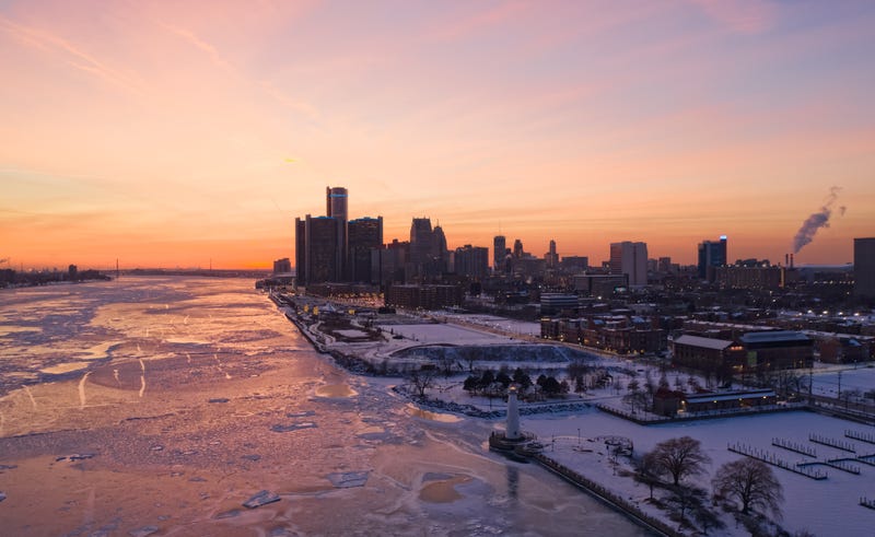 Detroit skyline in the winter