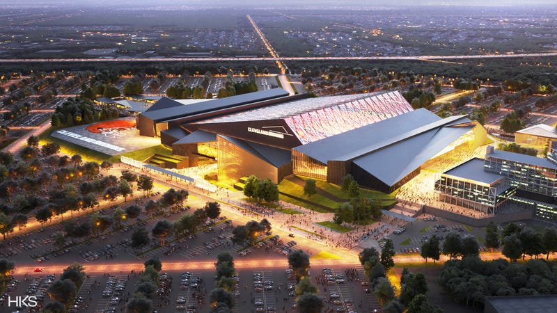 A conceptual rendering of the interior of the proposed Huntington Bank Field dome to be built in Brook Park, Ohio for the Cleveland Browns with a scheduled opening date of August 2029.