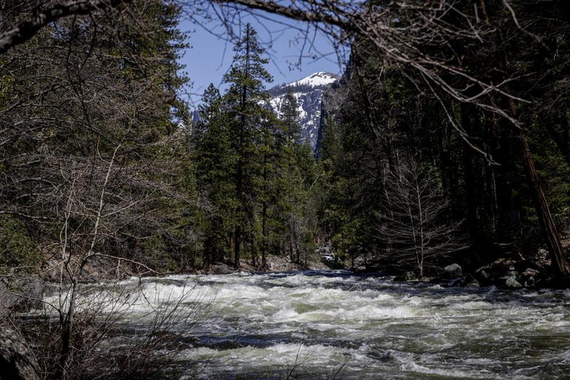 The Merced River rages through Yosemite National Park, Calif., on Tuesday, April 25, 2023. Much of the famed valley at California's Yosemite National Park will be temporarily closed starting Friday, April 28,
