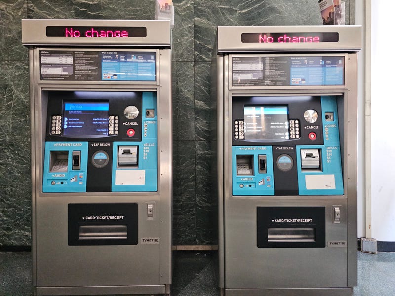 Public transportation ticket kiosks in downtown Chicago