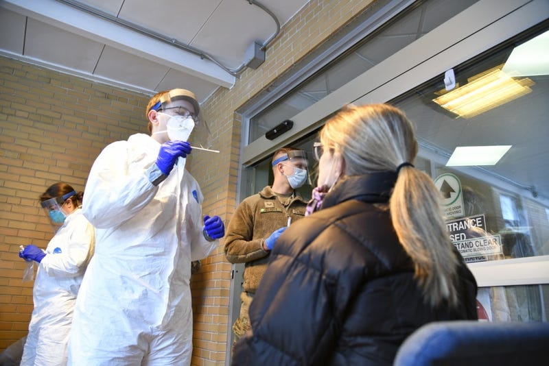 Michigan National Guard Soldiers and Airmen from various units conduct COVID-19 testing at the D. J. Jacobetti Home for Veterans, Marquette, Michigan, May 7, 2020. 