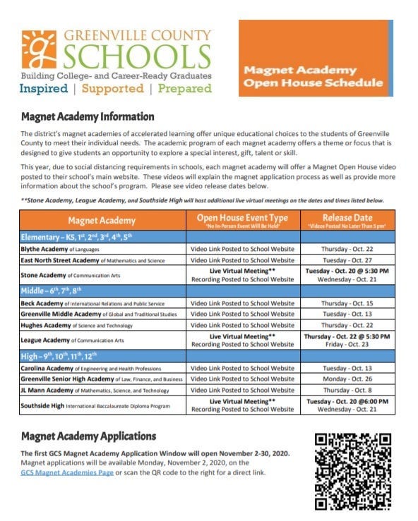 Magnet school virtual open house schedule
