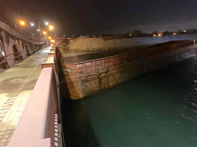 A barge crashed into the 100th Street bridge Nov. 27, 2019, over the Calumet River. 