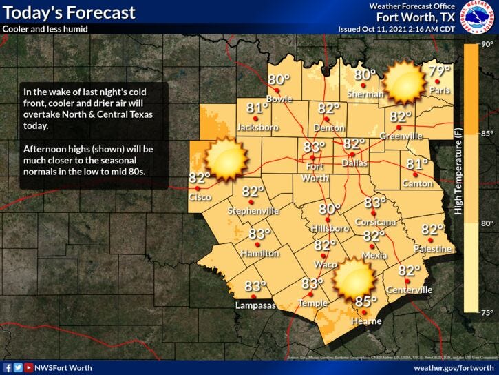 DFW Weather - October 11, 2021