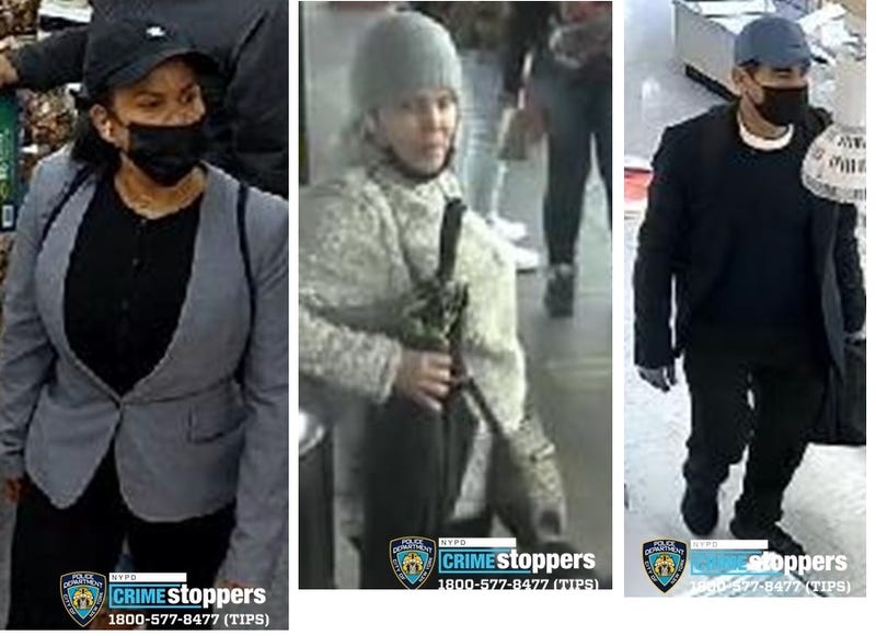 The woman police believe snatched the rings (left) and the woman and man they believe acted as lookouts (middle and right)