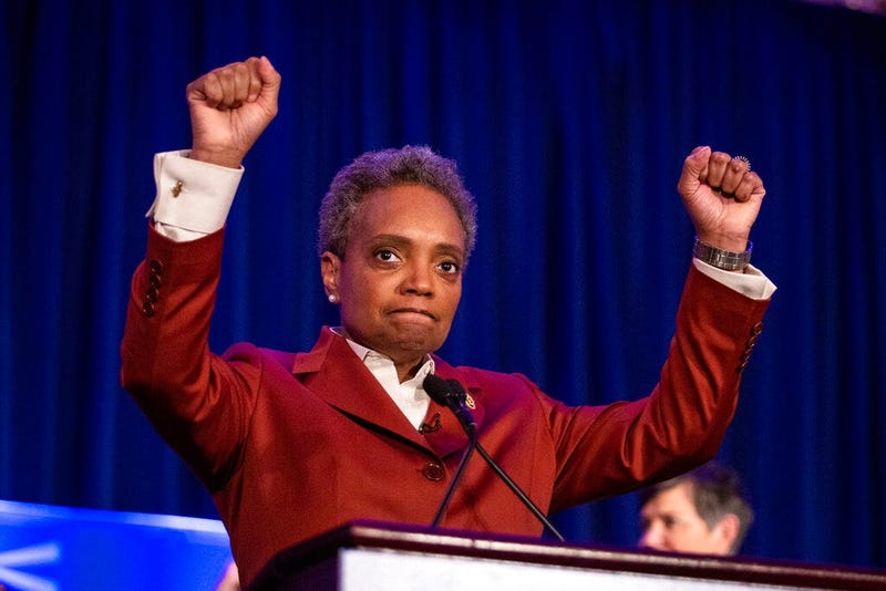 Lori Lightfoot celebrates at her election night rally at the Hilton Chicago after defeating Toni Preckwinkle in the Chicago mayoral election, Tuesday, April 2, 2019.