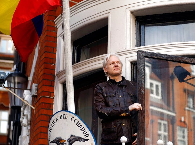 Julian Assange at the Ecuadorian embassy in London in May 2017