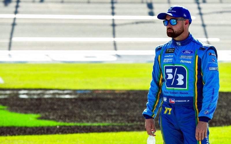 NASCAR Cup Series driver Ricky Stenhouse Jr. (17) awaits the final qualifying round for a NASCAR Cup Series auto race at Talladega Superspeedway, Saturday, April 27, 2019, in Talladega, Ala.